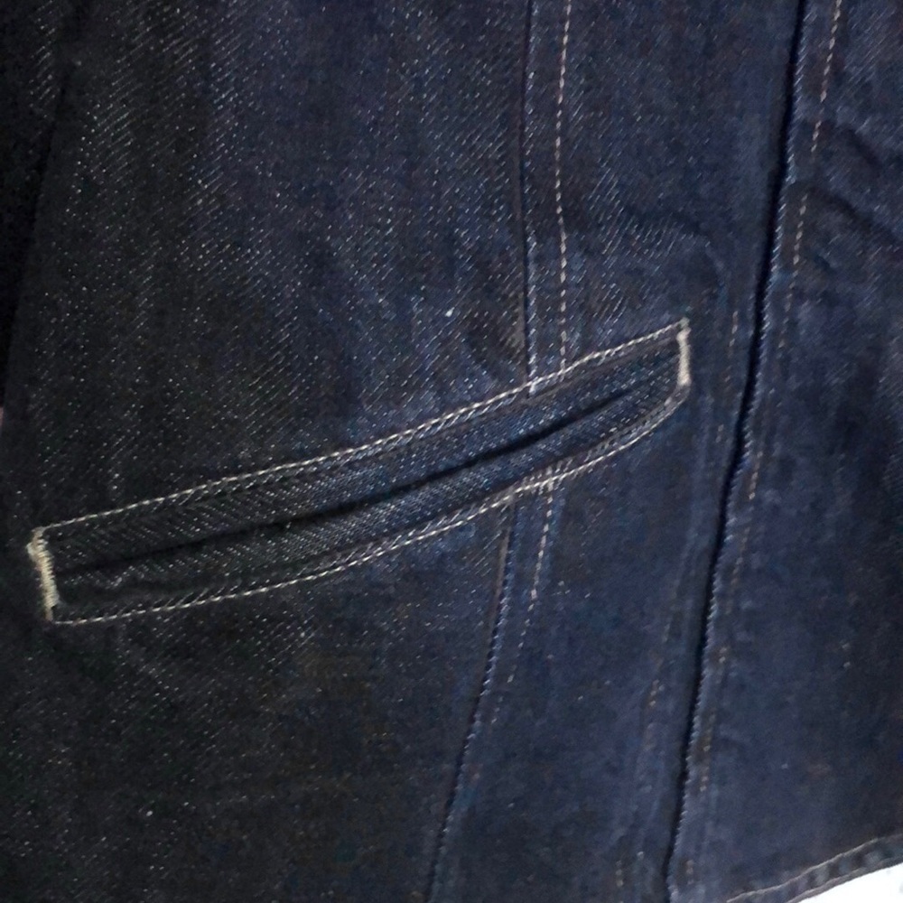 J. Jill Denim Shaped Jean Jacket Blazer Cotton/Linen Blend Dark Wash Size 8 - Picture 6 of 10